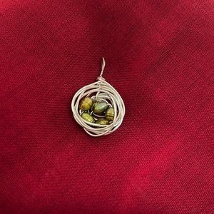 Handmade sterling silver plt + freshwater pearl BIRDS NEST pendant